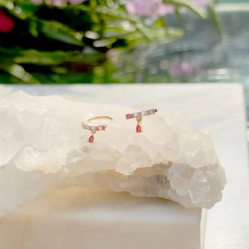 Ear Hook Earring with charming pink tourmaline pendant