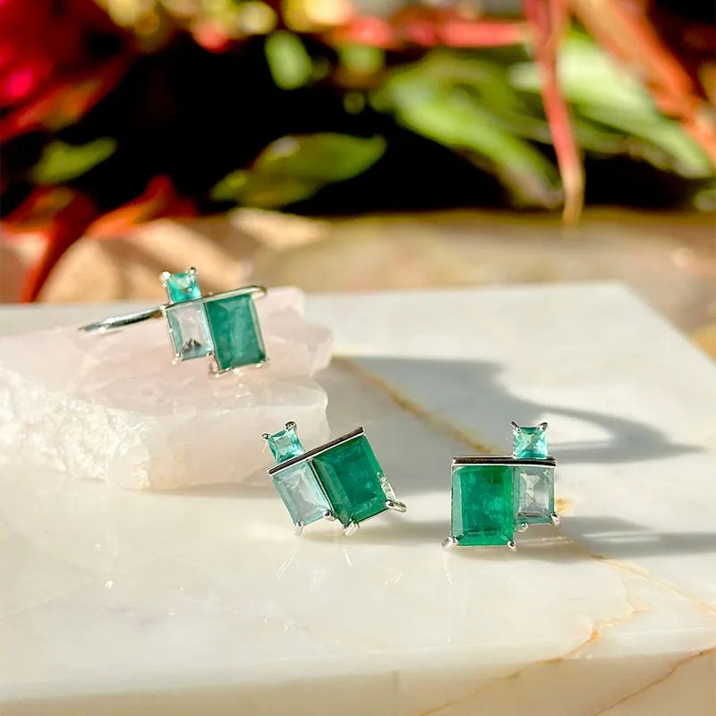 Colombian Fusion Emerald Stone Earrings