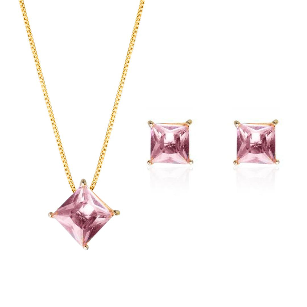 Set with pink and square stones