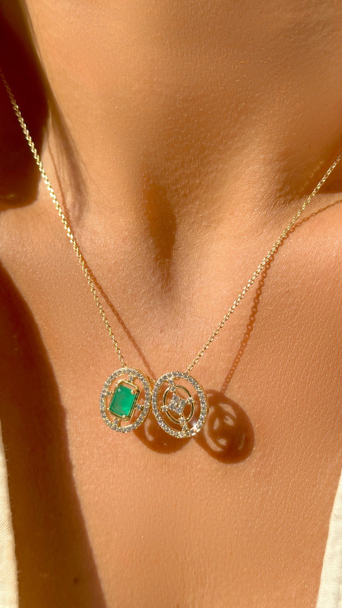 Emerald Crystal Dual Pendant Necklace