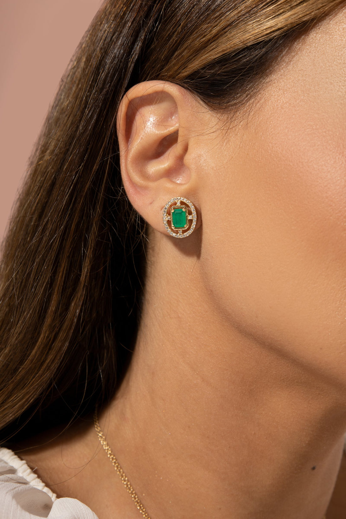 Emerald Crystal & Zirconia Oval Stud Earrings