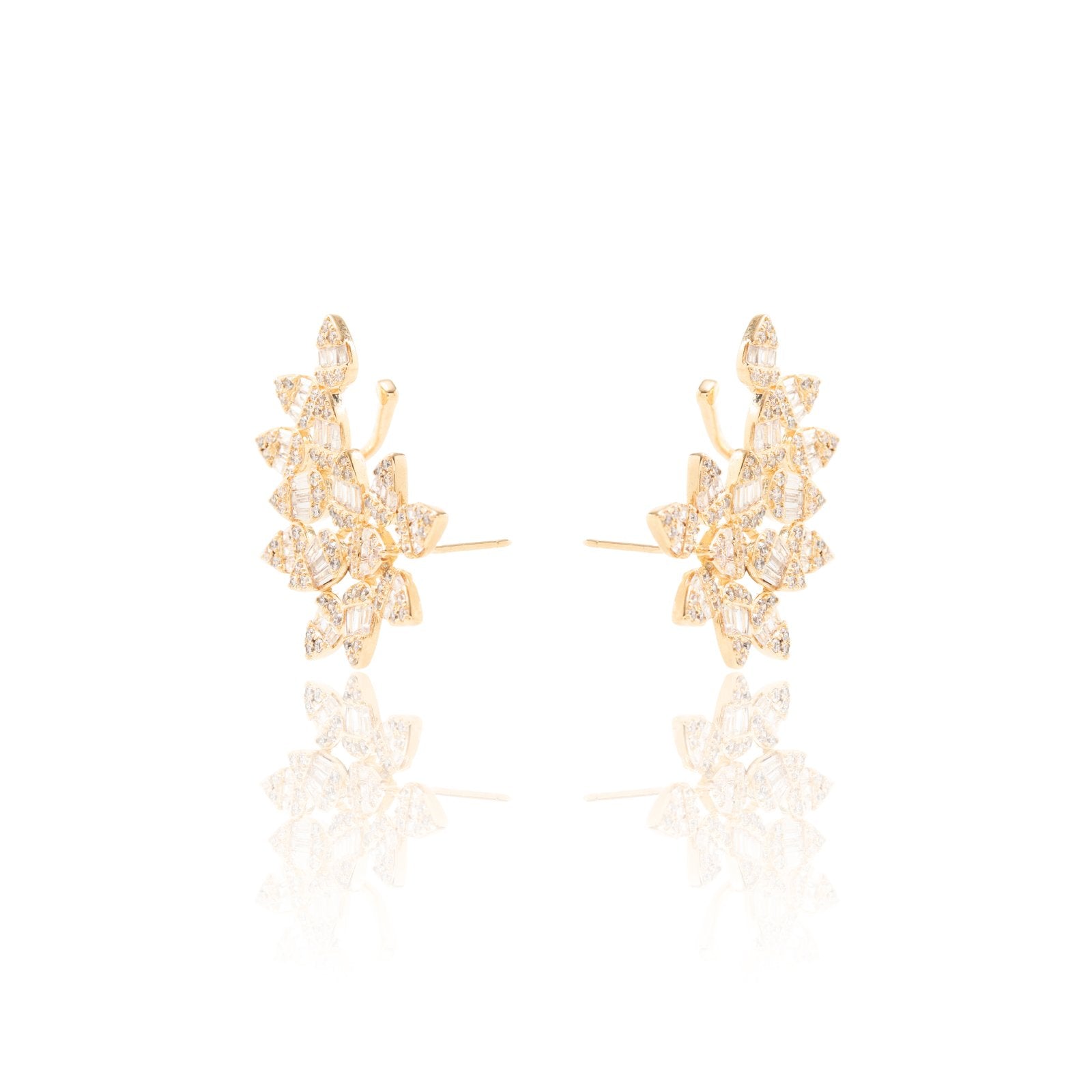 White Zirconia Floral Earcuff with 14 Baguette-Cut Stones