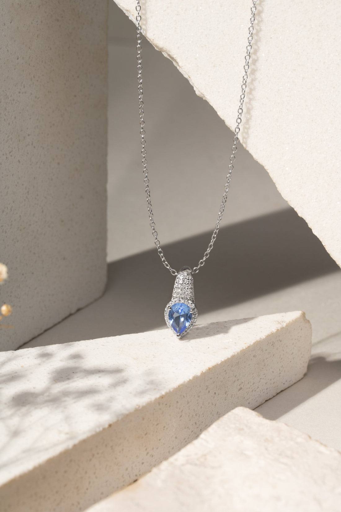 London Blue Crystal Teardrop Pendant Necklace