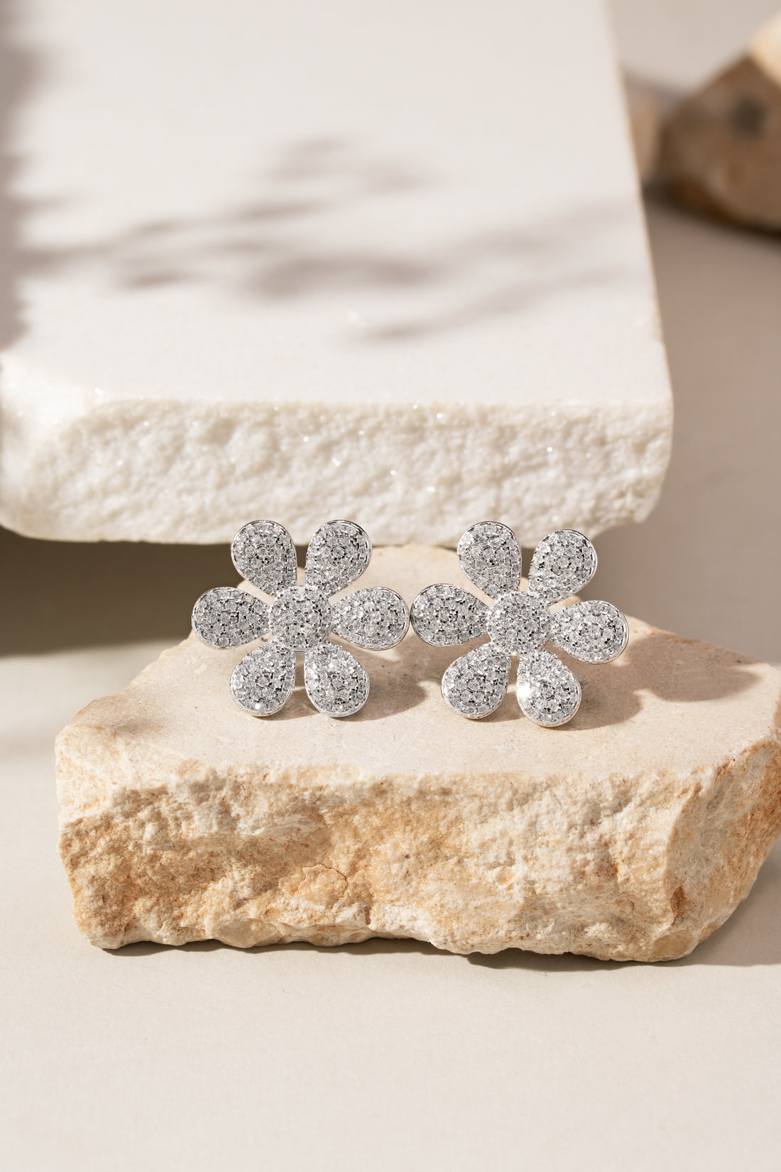 Floral Elegance Stud Earrings – 18k Gold Filled with White Zirconia