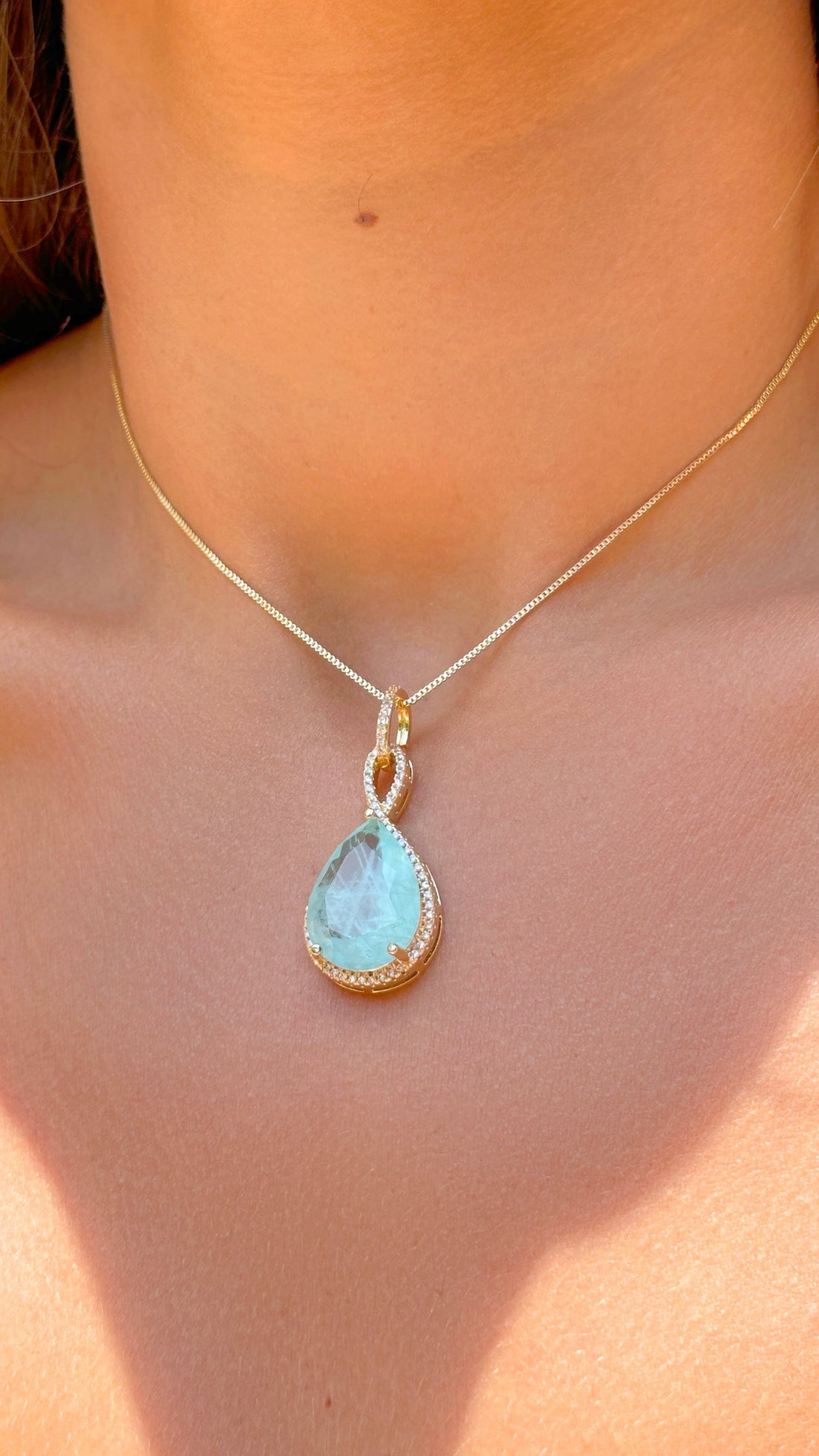 Infinity Drop Necklace – Light Tourmaline Fusion & White Zirconia