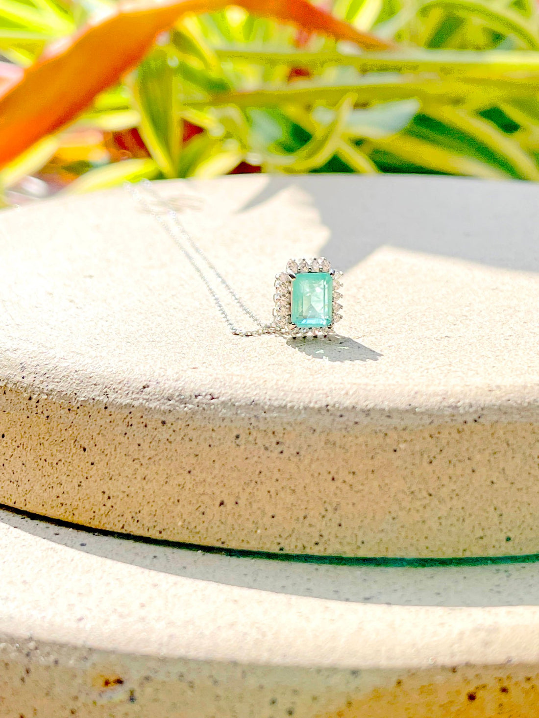 Rectangular Necklace with Fusion Tourmaline and White Zirconias – Sterling Silver Goldfilled