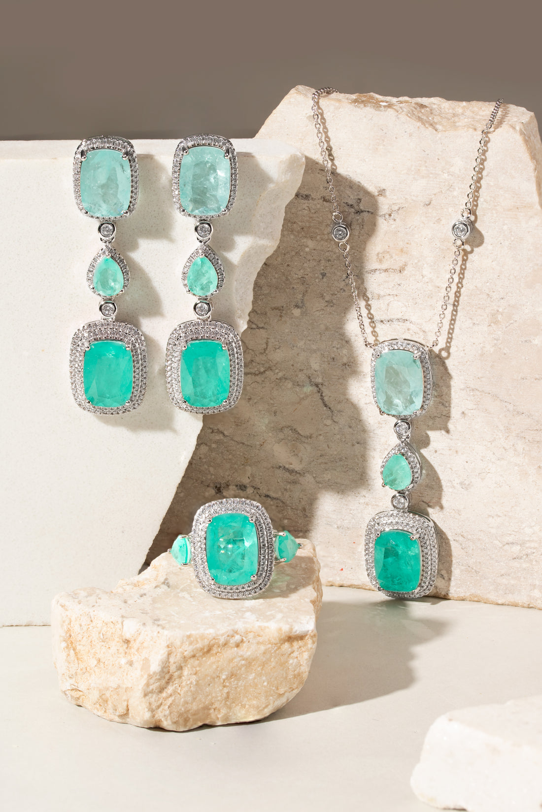 Elegant Long Pendant Necklace with Fusion Tourmaline and White Zirconias