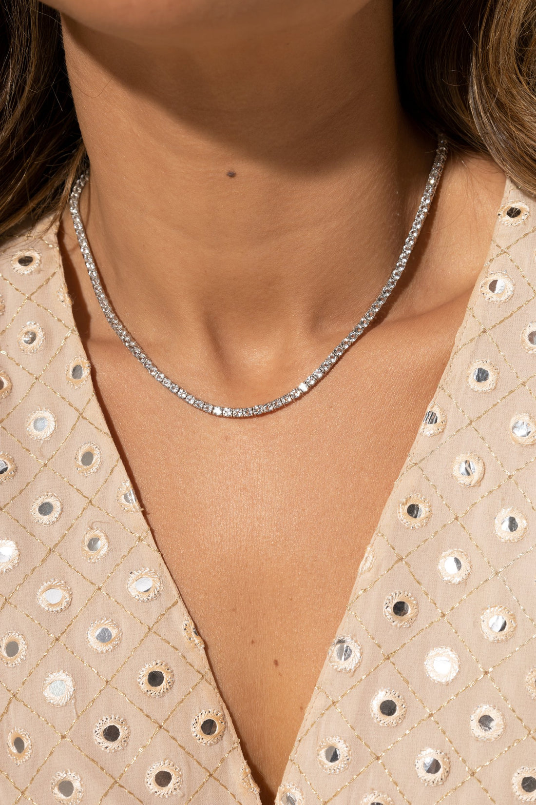 18K Goldfilled Natural Sapphire Riviera Necklace – 3mm, 4-Prong Setting