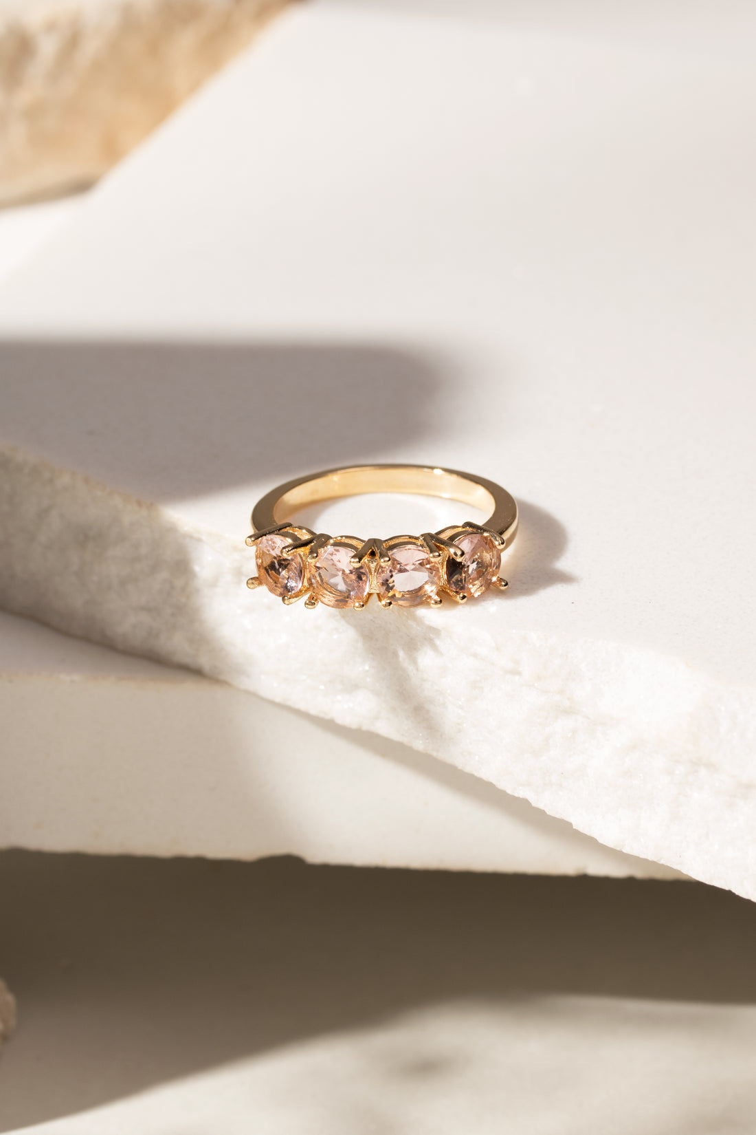 Rodolite Crystal Ring – Half Band with 4 Round Stones in 18K Gold-Filled Finish