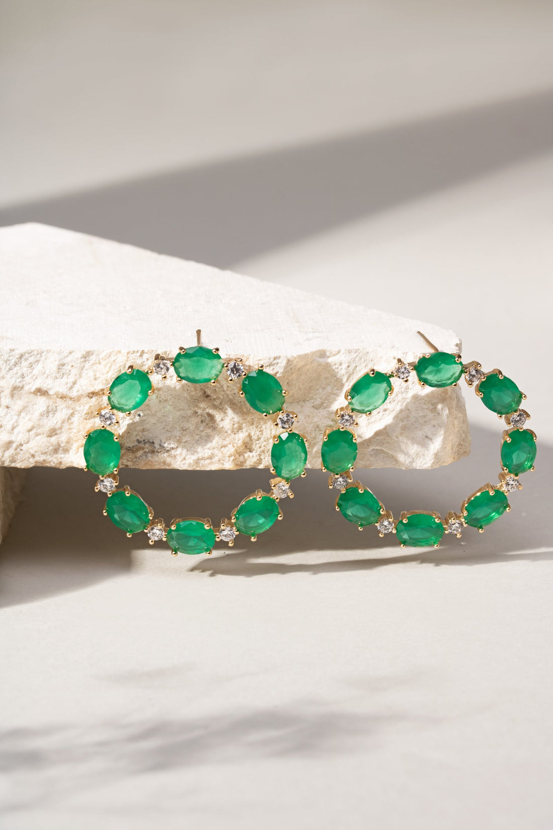 Emerald Crystal & White Zirconia Circle Earrings