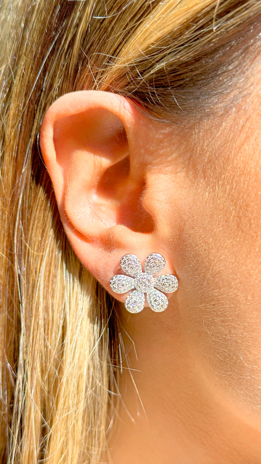 Floral Elegance Stud Earrings – 18k Gold Filled with White Zirconia
