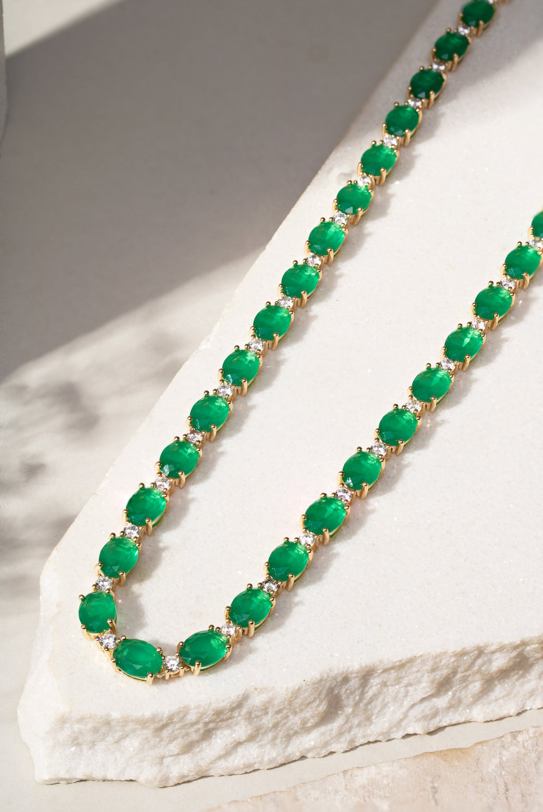 Emerald Crystal & Zircon Oval Necklace