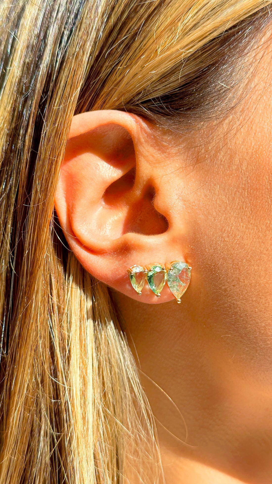 Green Amethyst Teardrop Trio Ear Cuff – 18k Gold Filled