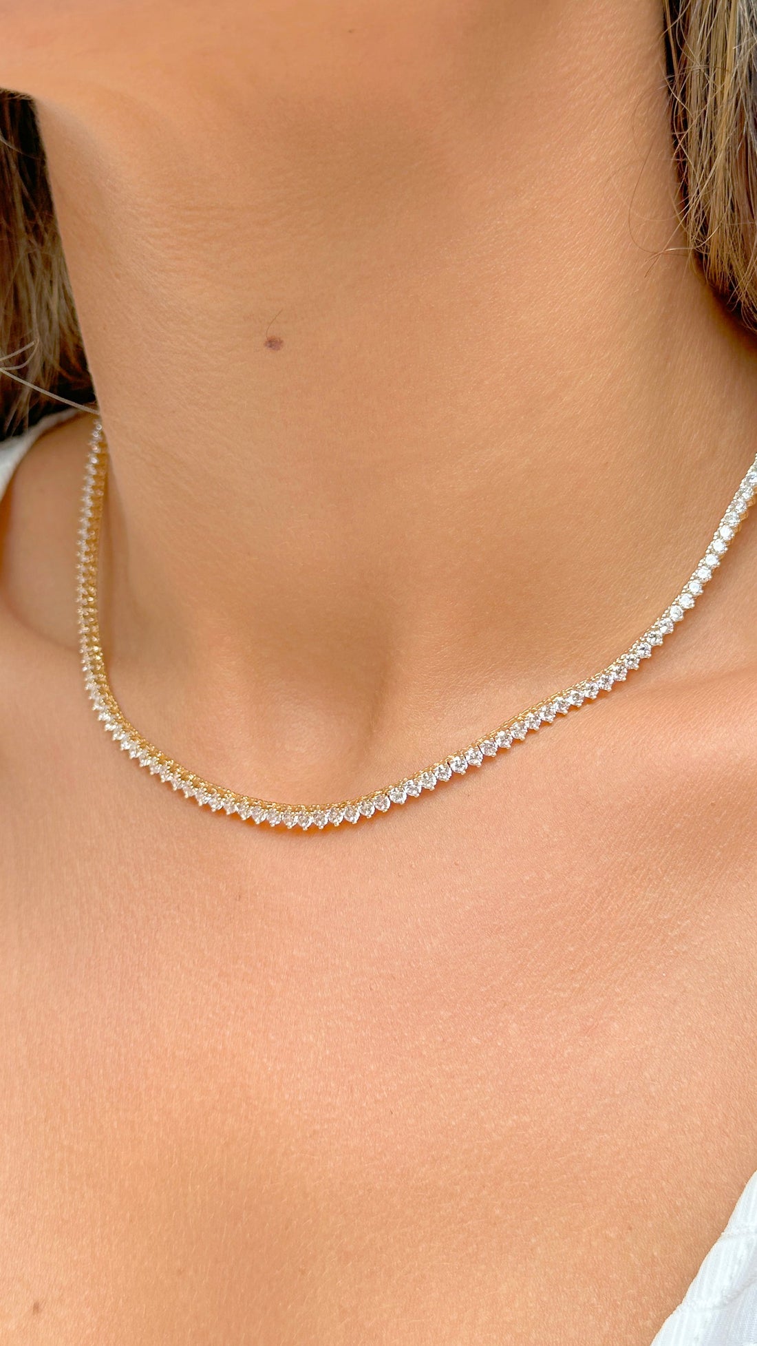 18k Gold-Filled White Zirconia Riviera Necklace