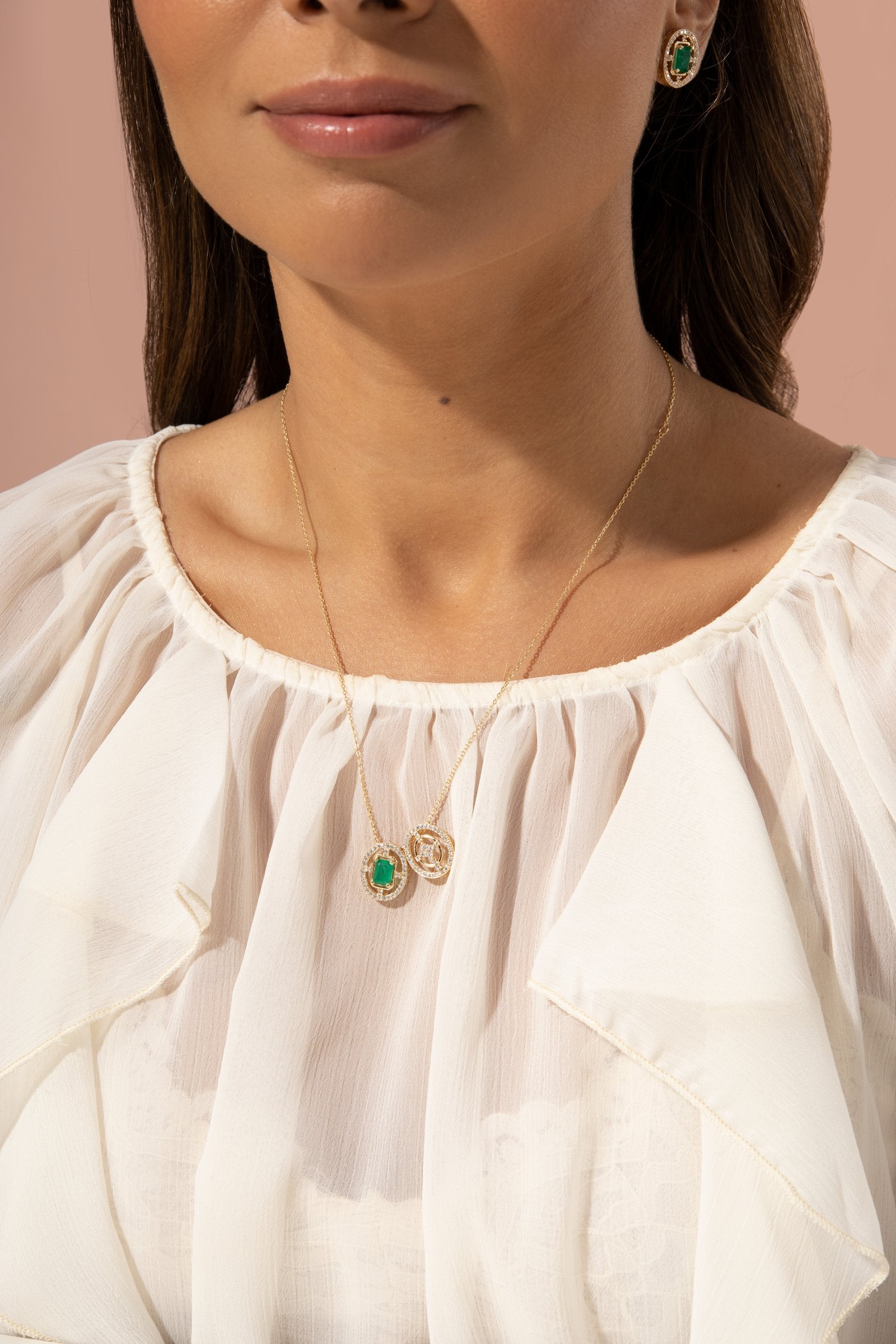 Emerald Crystal Dual Pendant Necklace