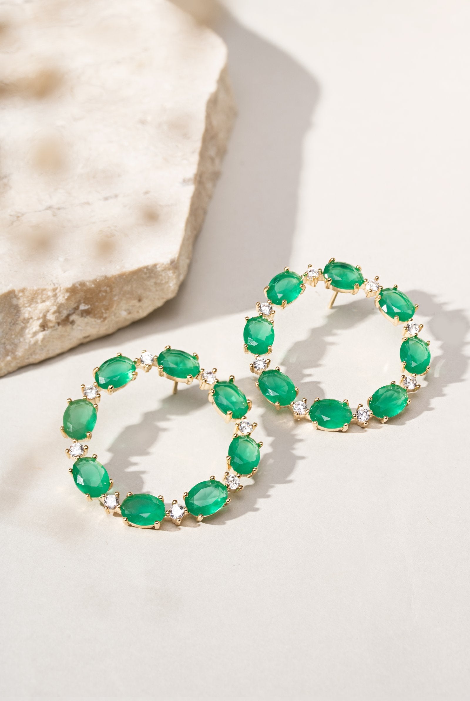 Emerald Crystal & White Zirconia Circle Earrings