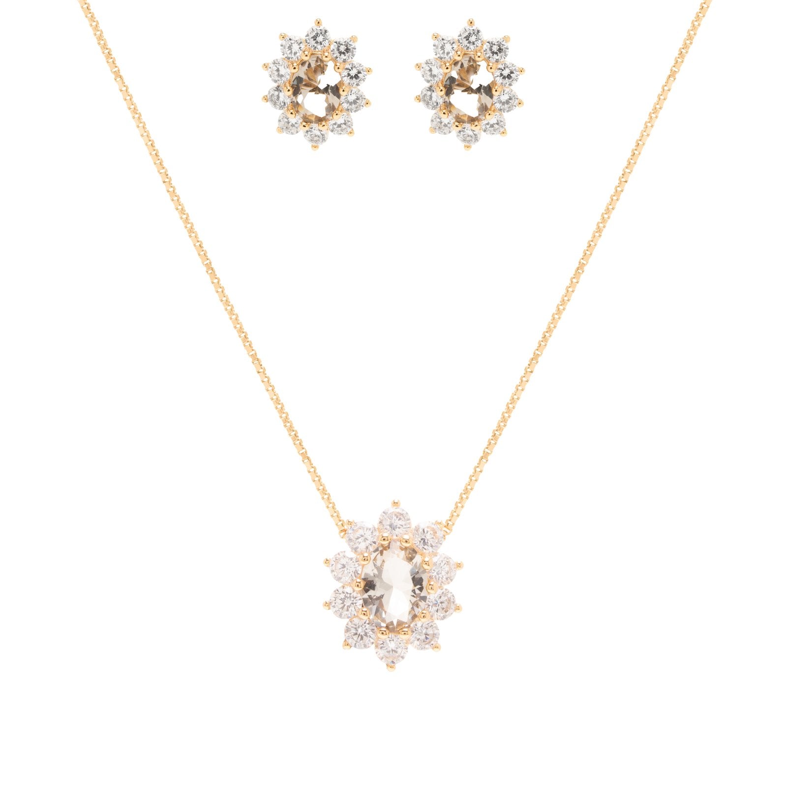 Beryl Crystal & White Zirconia Oval Halo Set