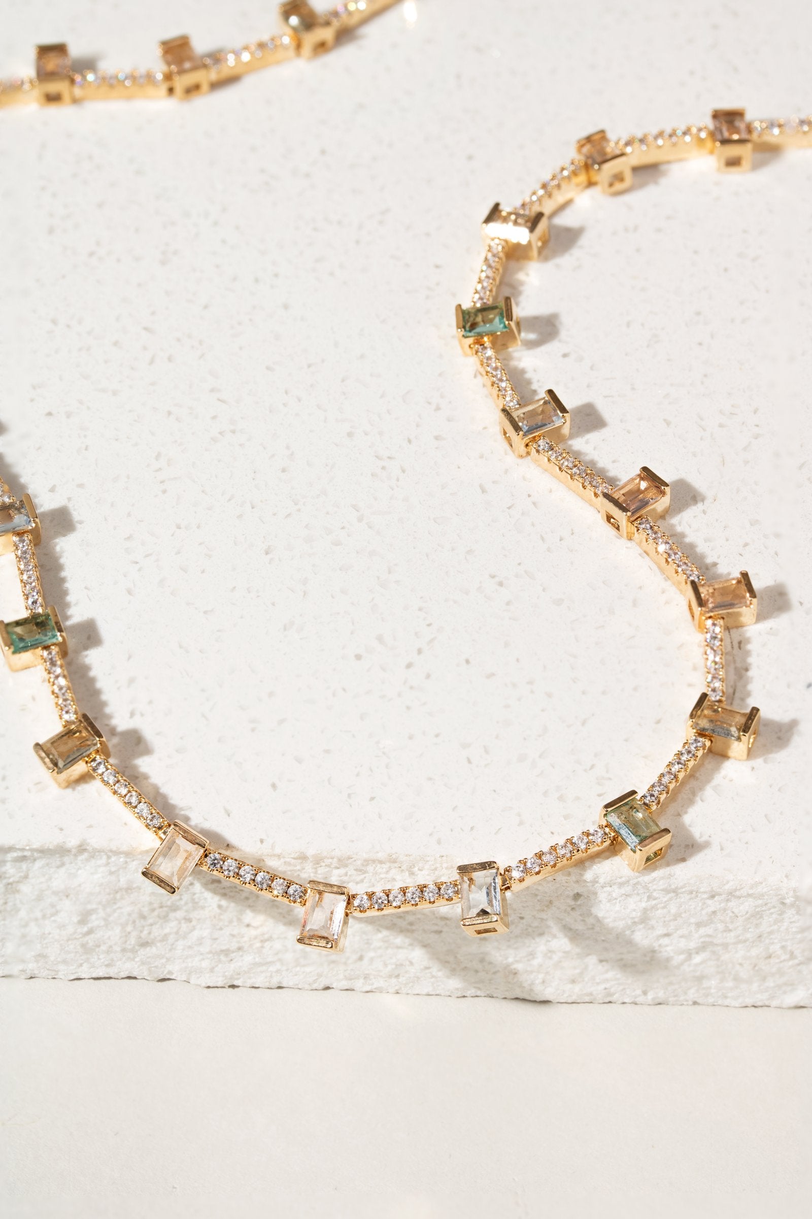 Riviera Necklace with Morganite, Paraiba, and Blue Topaz Crystals