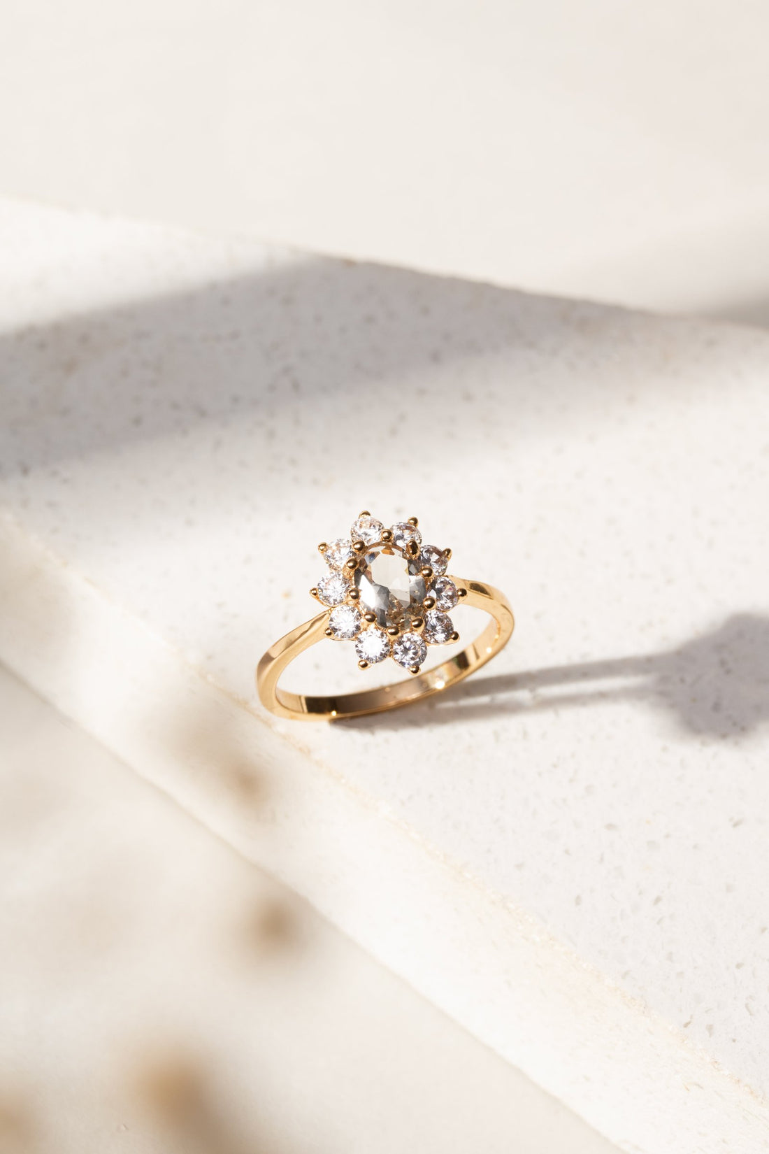 Oval Beryl & White Zirconia Halo Ring