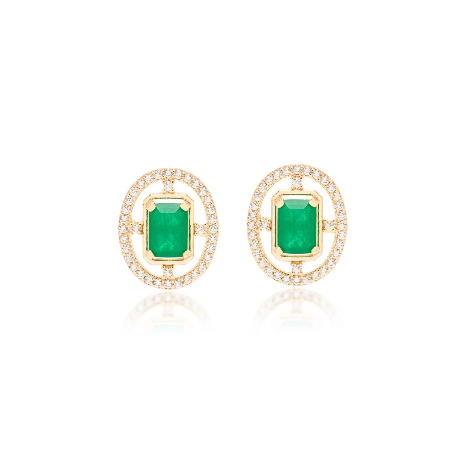 Emerald Crystal & Zirconia Oval Stud Earrings