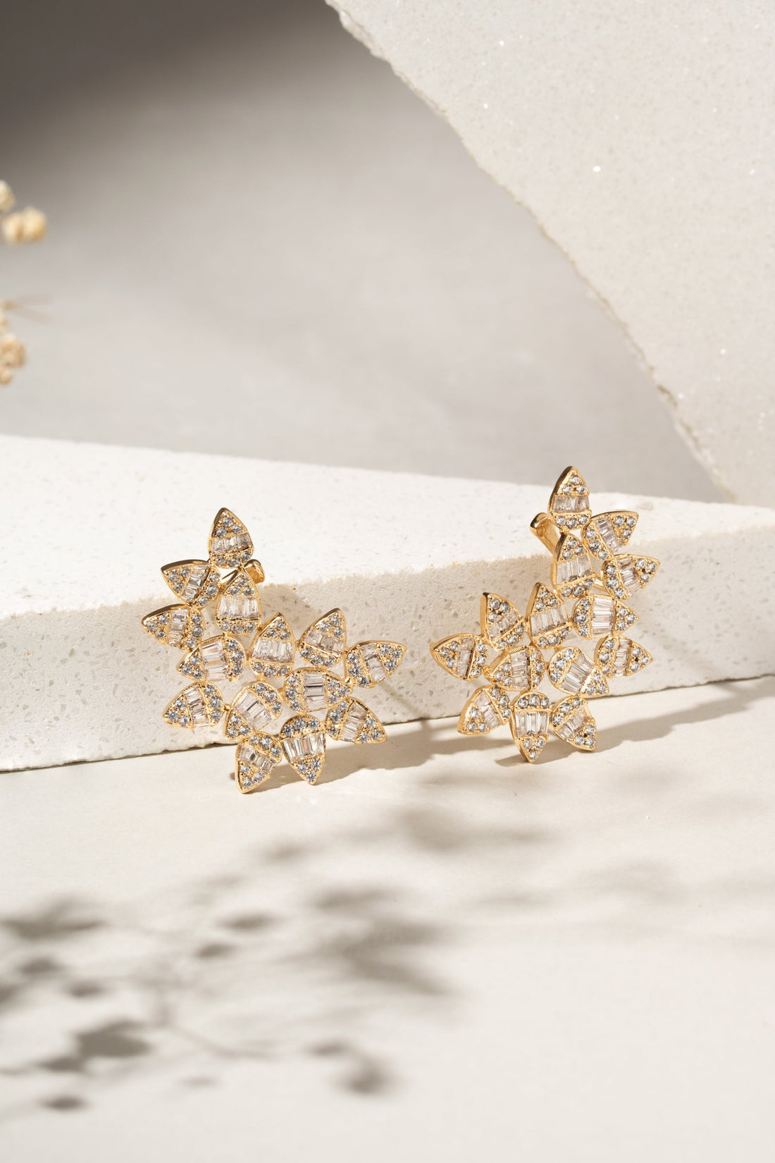 White Zirconia Floral Earcuff with 14 Baguette-Cut Stones