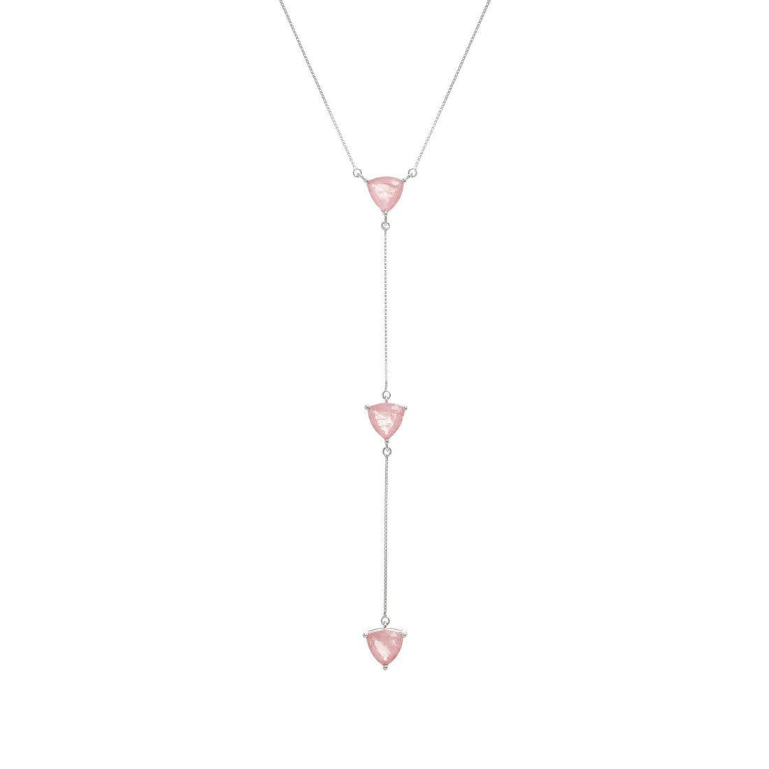 Fusion Rose Quartz Three – Luxury Semi-Fine Necklace in White Gold