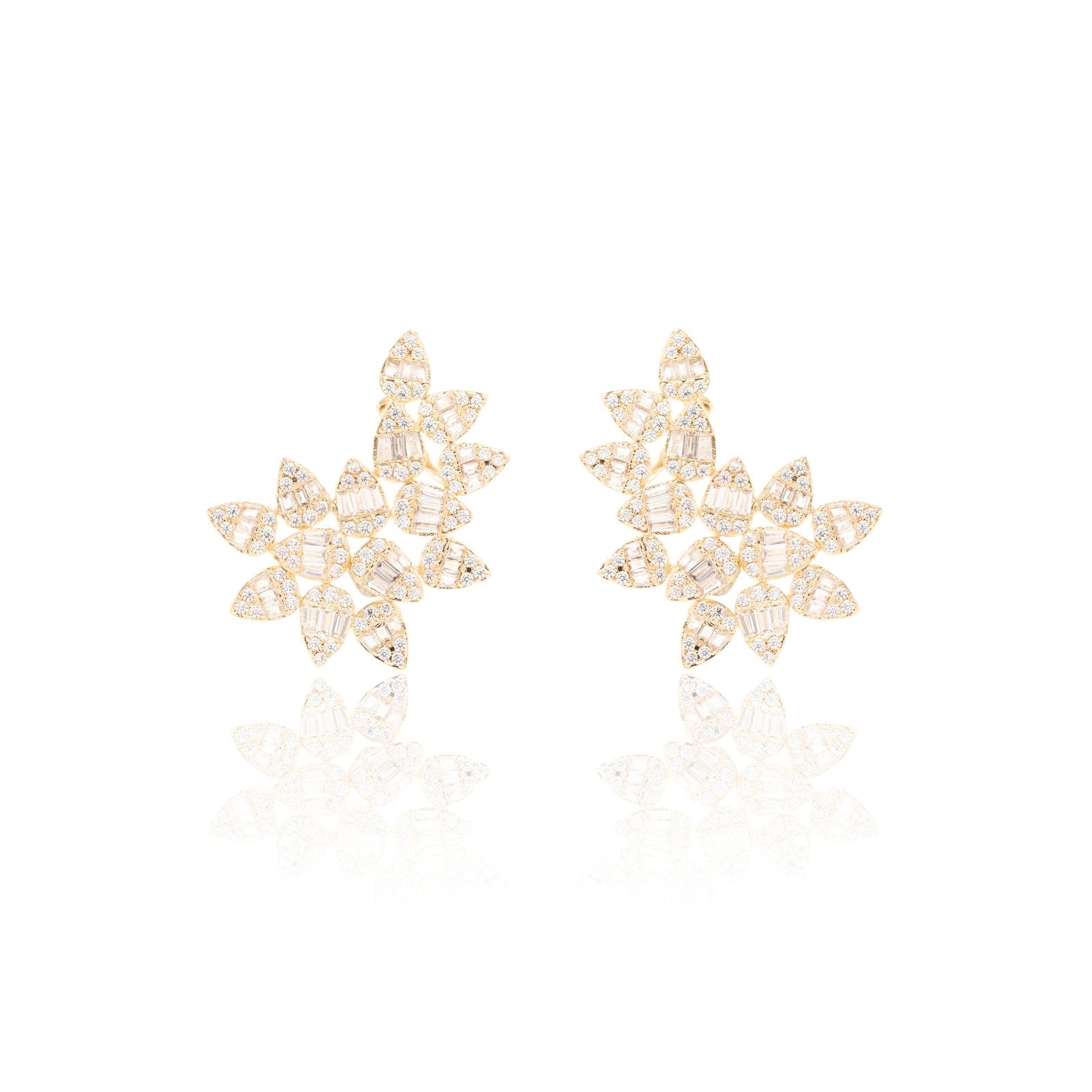 White Zirconia Floral Earcuff with 14 Baguette-Cut Stones