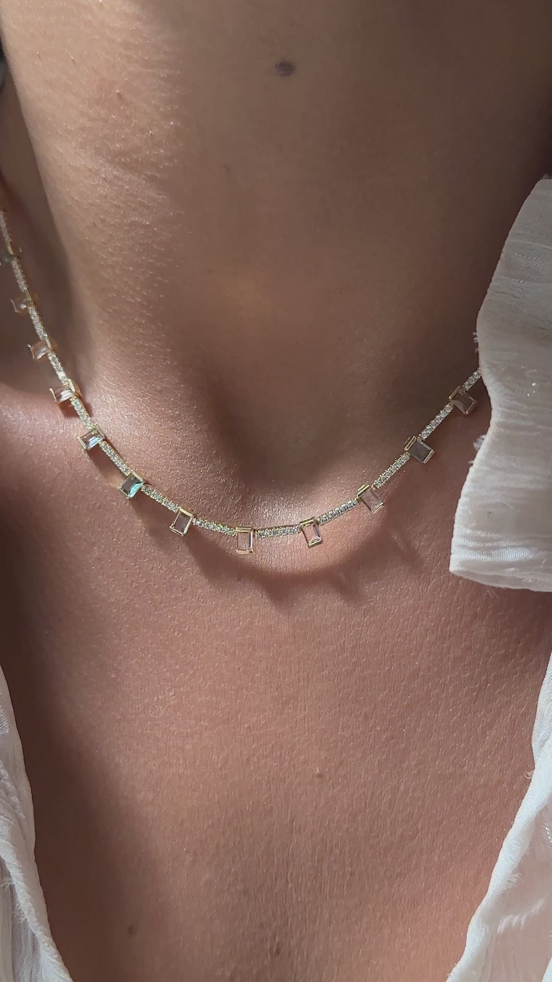 Riviera Necklace with Morganite, Paraiba, and Blue Topaz Crystals