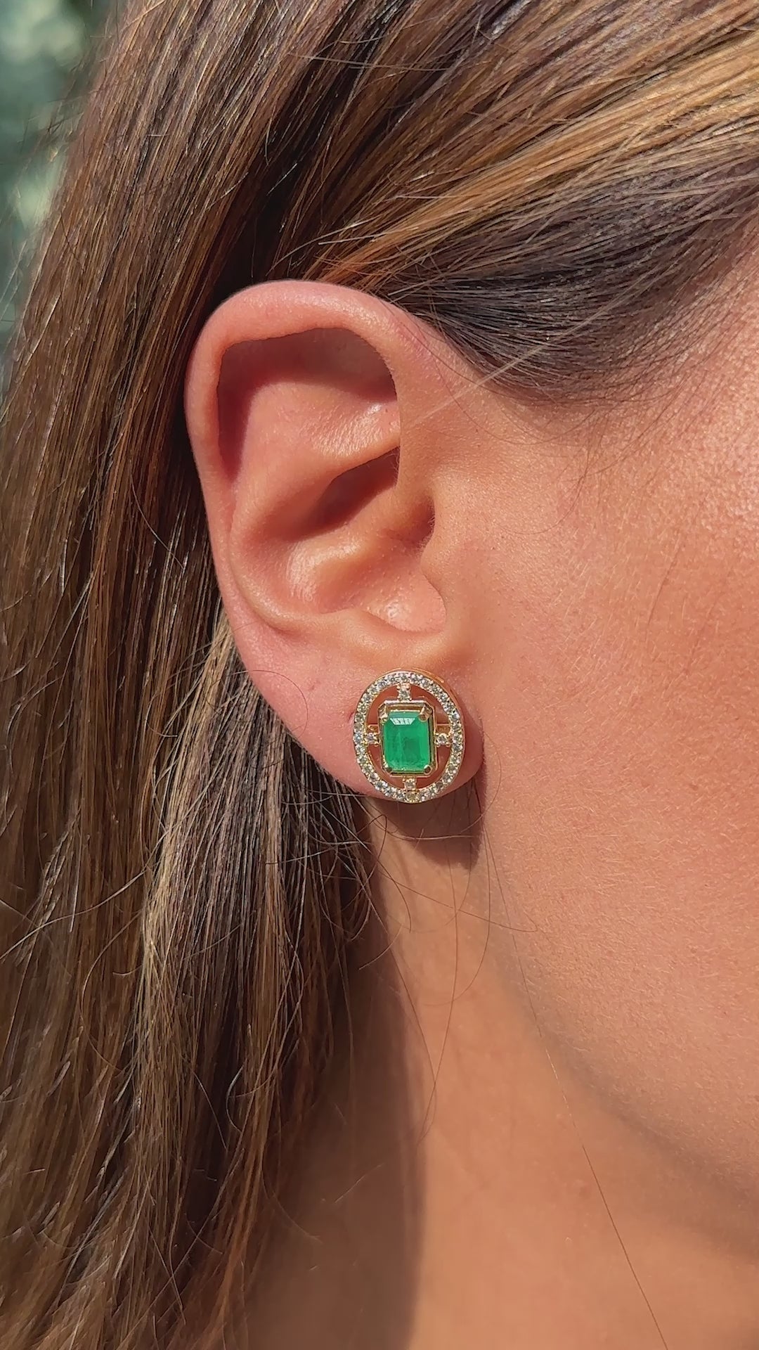Emerald Crystal & Zirconia Oval Stud Earrings