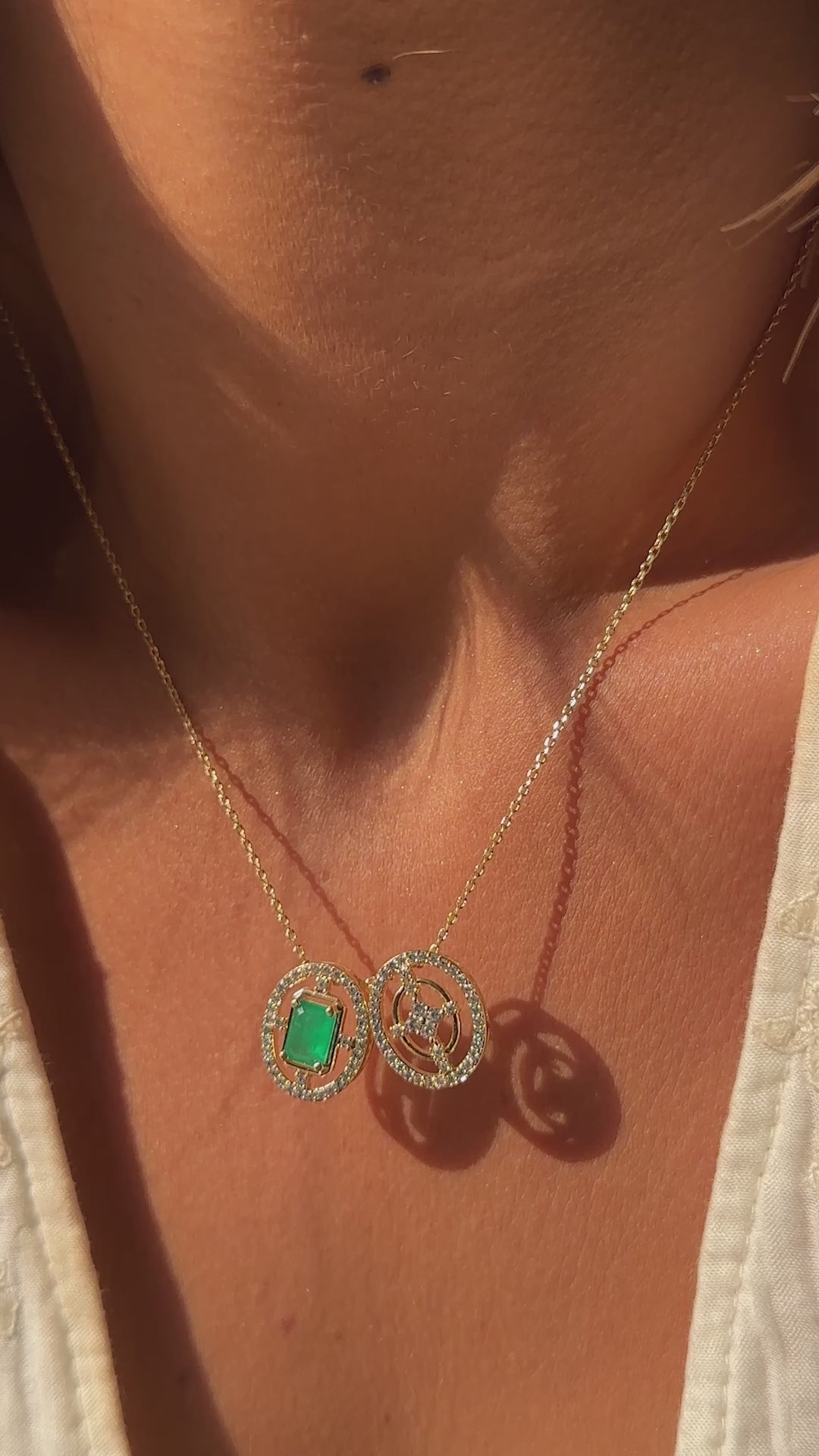 Emerald Crystal Dual Pendant Necklace