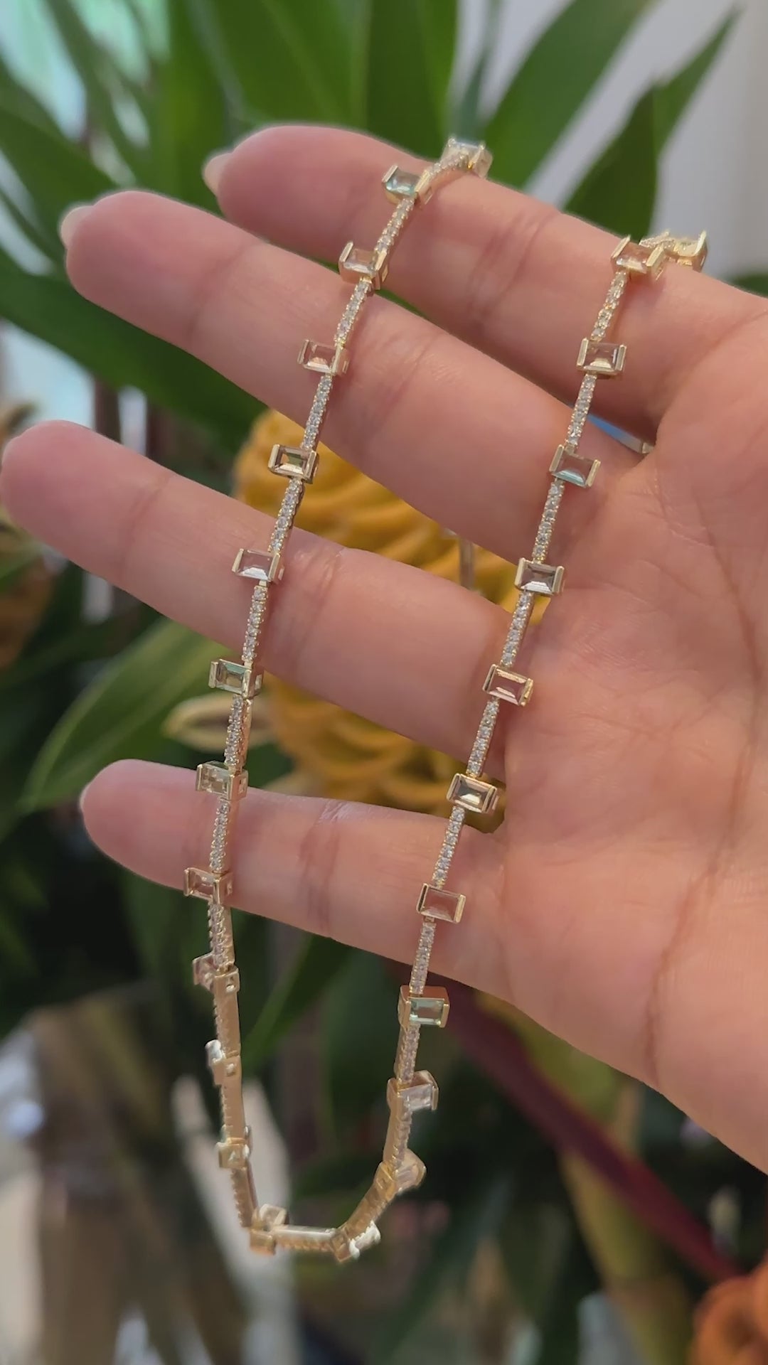 Riviera Necklace with Morganite, Paraiba, and Blue Topaz Crystals