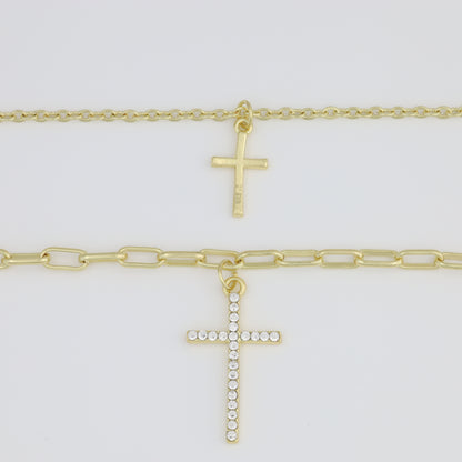 Necklace With Two Different Chains And Cross Pendant