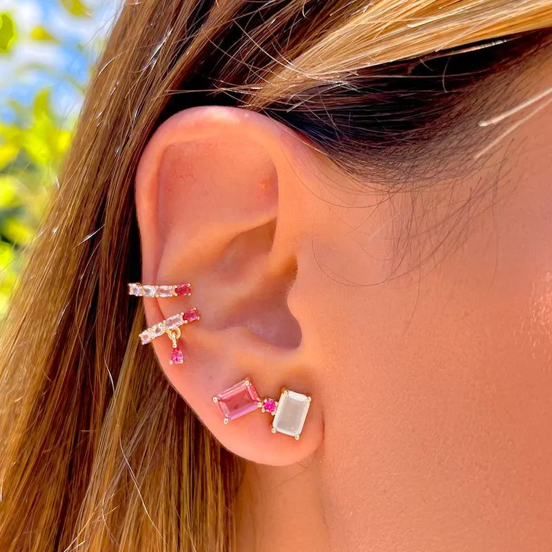 Ear Hook Earring with charming pink tourmaline pendant