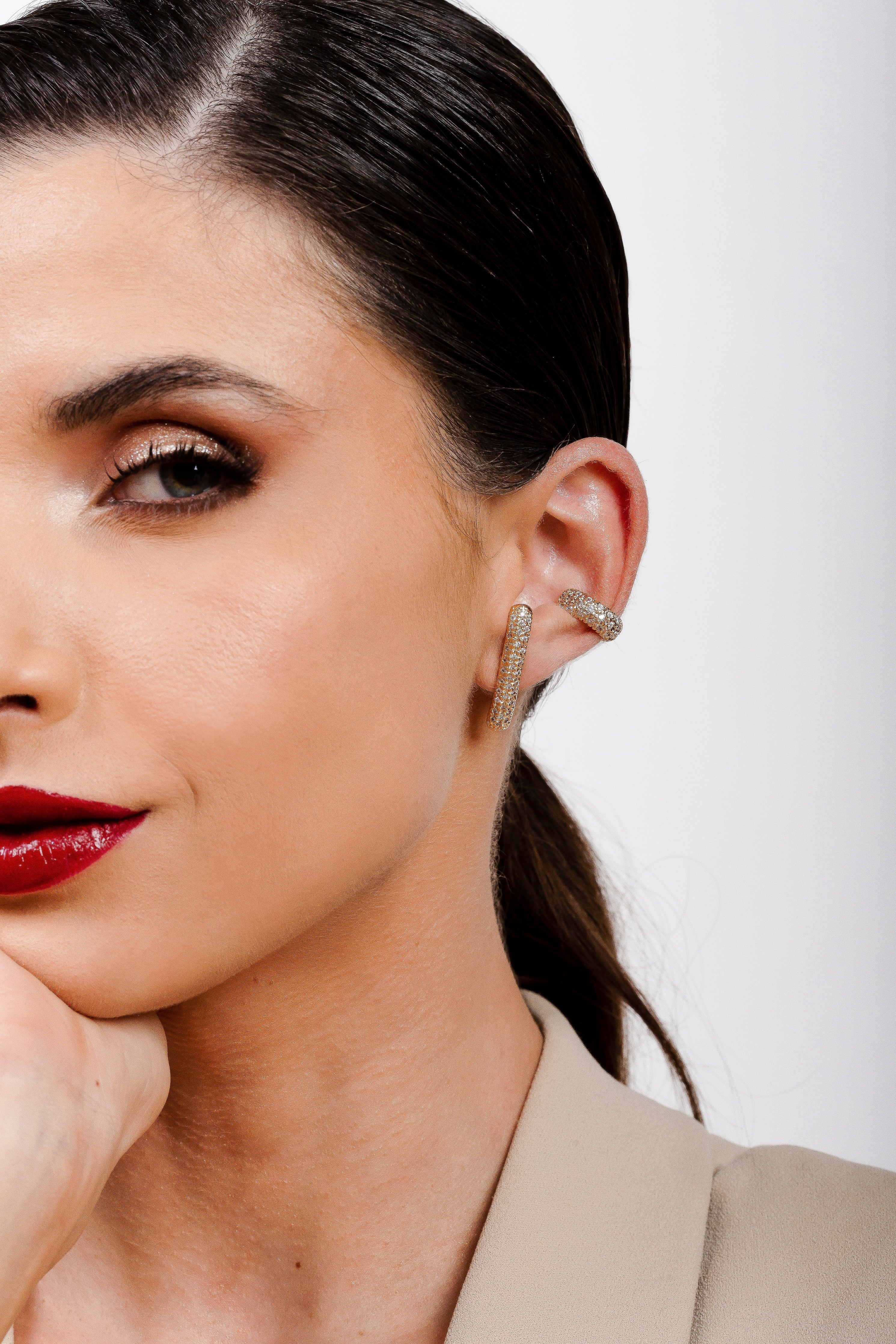 Modern earring with micro pave