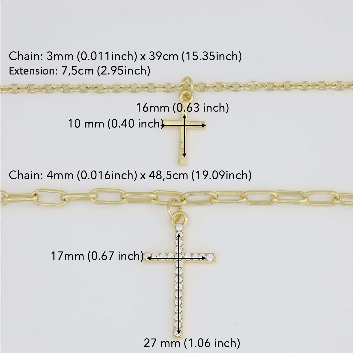 Necklace With Two Different Chains And Cross Pendant