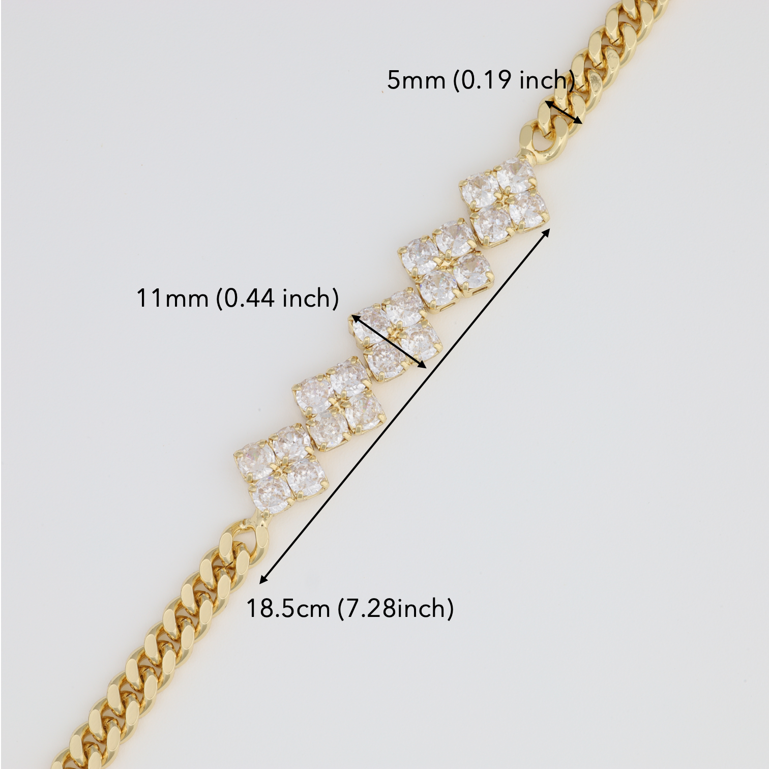 Horizontal Diamonds Bracelet With Cuban Link