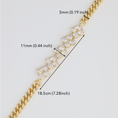 Horizontal Diamonds Bracelet With Cuban Link
