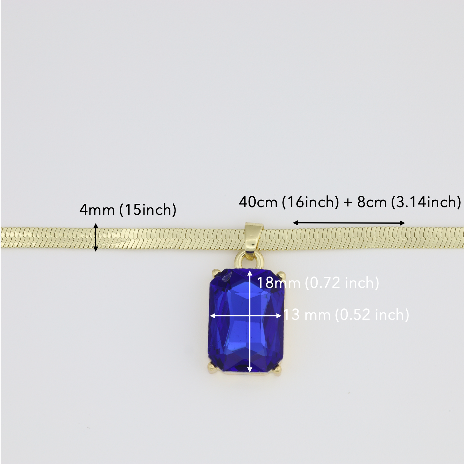 Necklace With Herringbone Link And Blue  Pendant