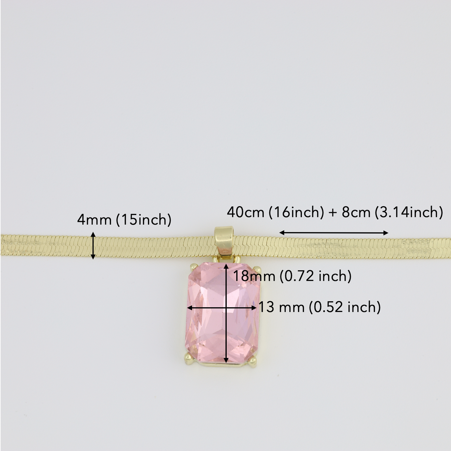 Necklace with herringbone link and pink stone