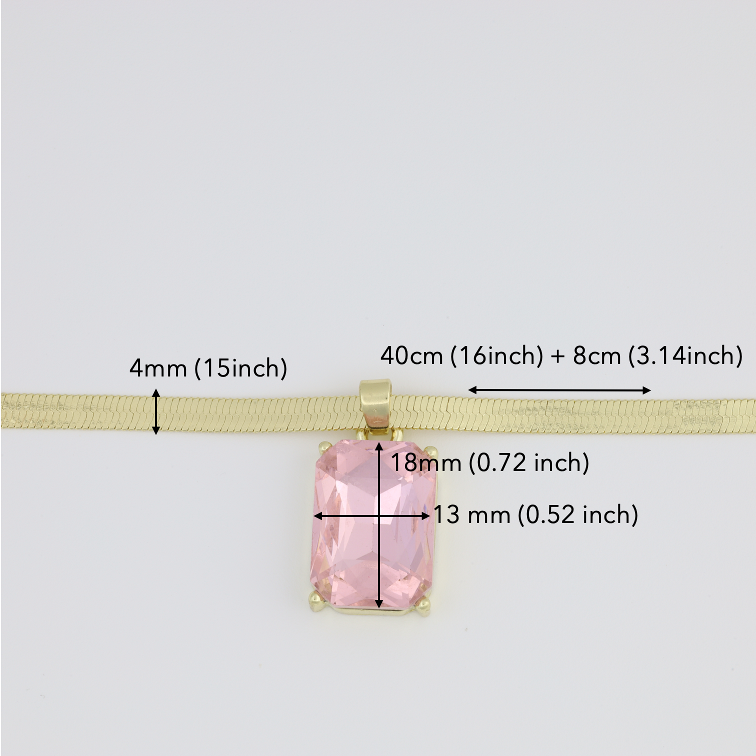 Necklace with herringbone link and pink stone