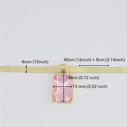 Necklace with herringbone link and pink stone