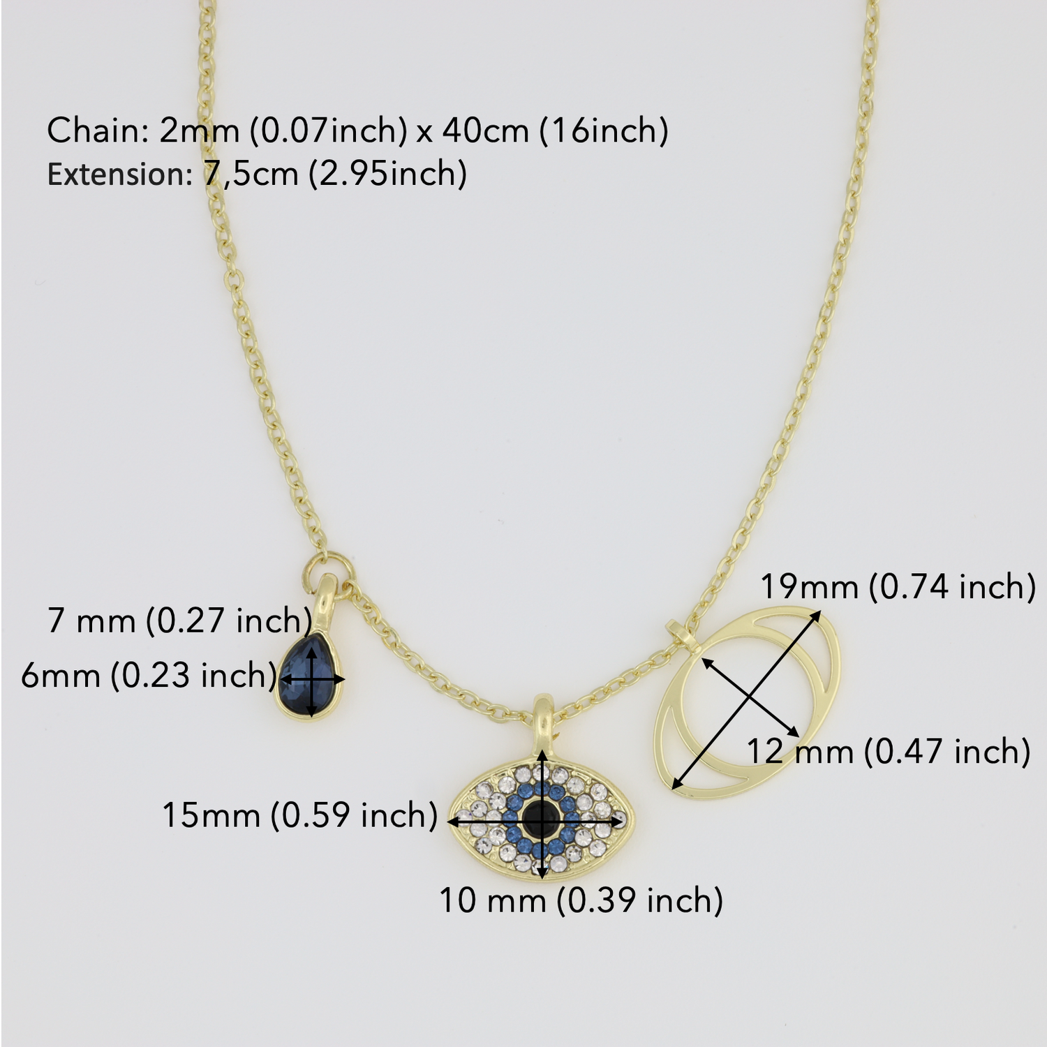 Necklace With Cable Link And Evel Eye Pendant