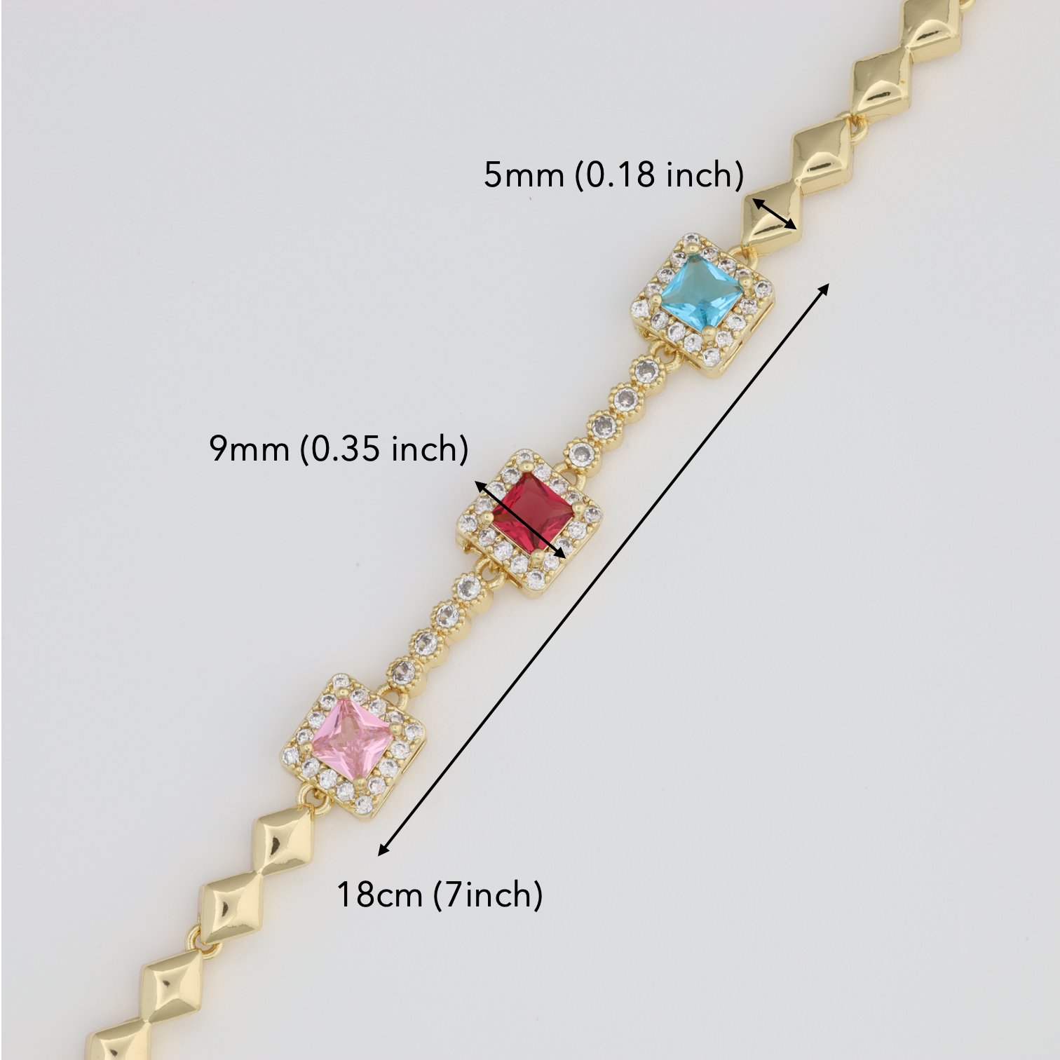 Square-Shaped Pendants Bracelet With Diamond Link