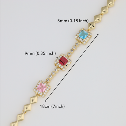 Square-Shaped Pendants Bracelet With Diamond Link
