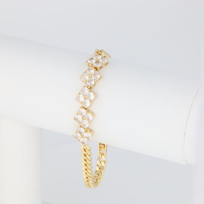 Horizontal Diamonds Bracelet With Cuban Link