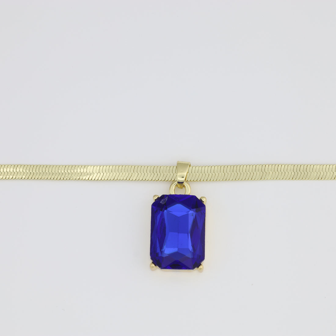Necklace With Herringbone Link And Blue  Pendant