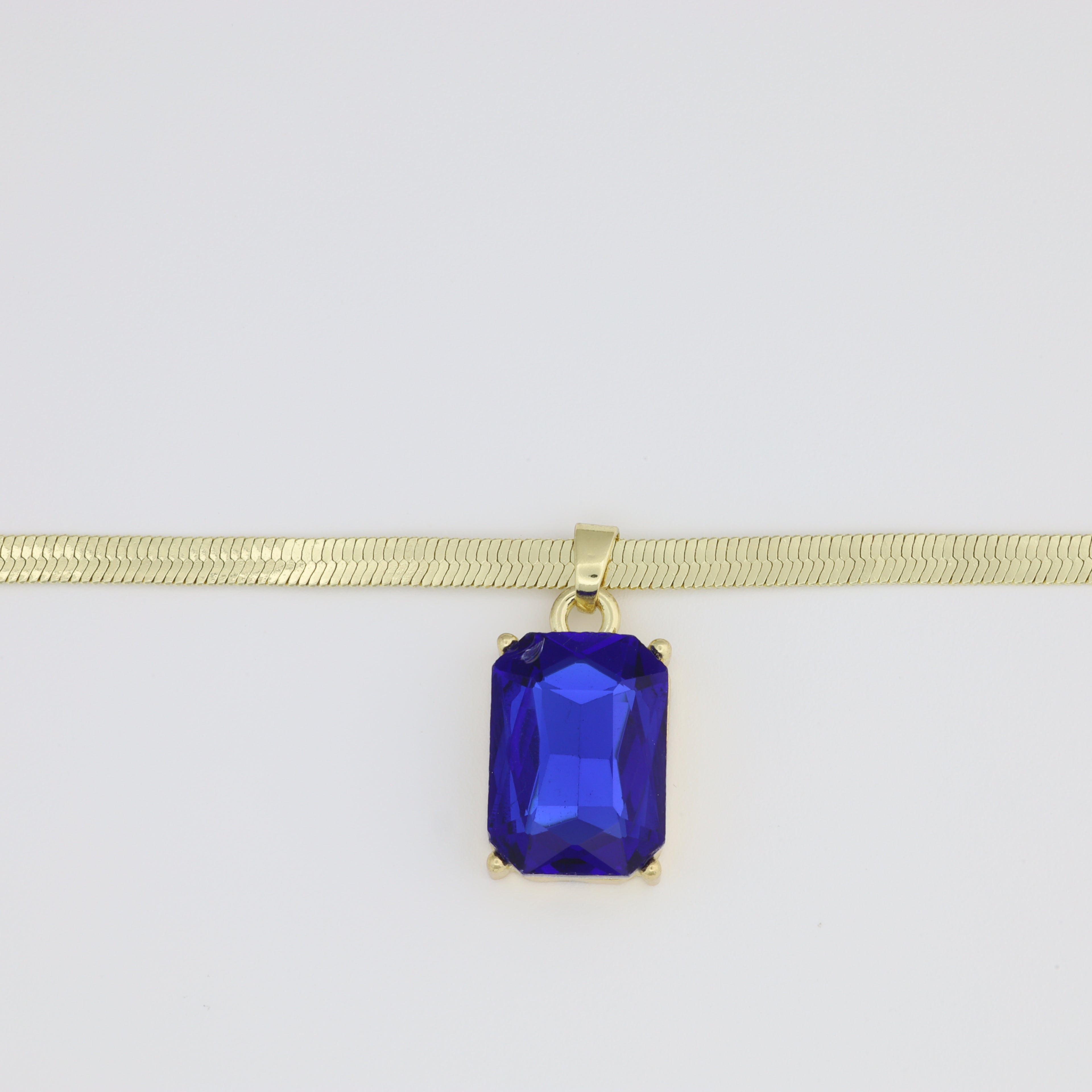Necklace With Herringbone Link And Blue  Pendant