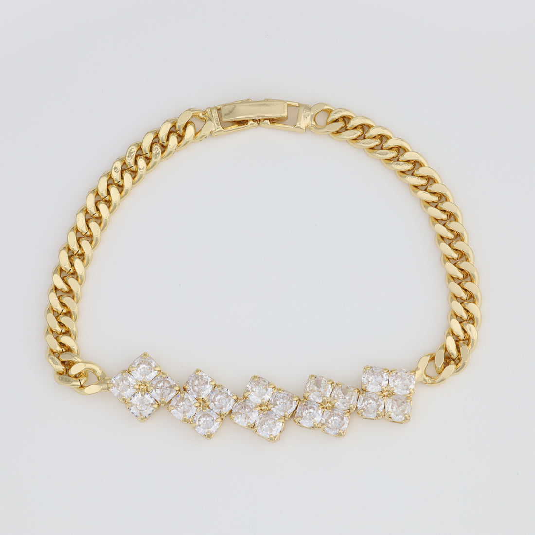 Horizontal Diamonds Bracelet With Cuban Link