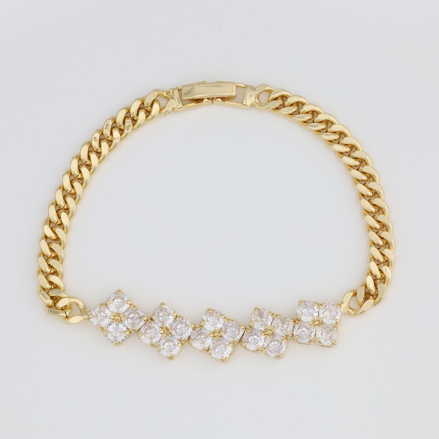 Horizontal Diamonds Bracelet With Cuban Link