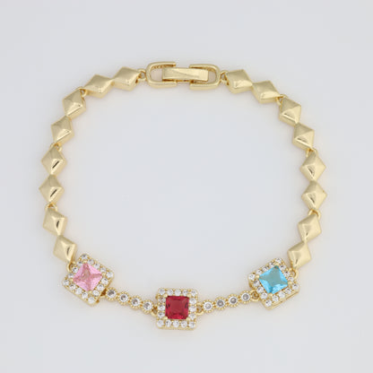 Square-Shaped Pendants Bracelet With Diamond Link